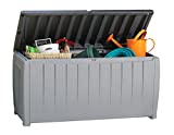 Keter Novel 90 Gallon Resin Deck Box-Organization and Storage for Patio Furniture Outdoor Cushions, Throw Pillows, Garden Tools and Pool Toys, Grey/Black