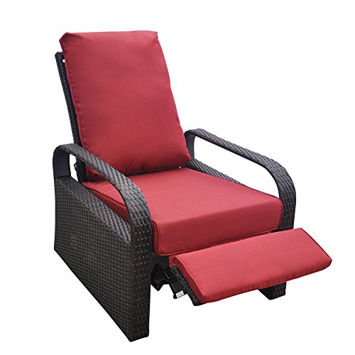 Outdoor Resin Wicker Patio Recliner Chair with Cushions, Patio Furniture Auto Adjustable Rattan Sofa, UV/Fade/Water/Sweat/Rust Resistant, Easy to Assemble (Red)