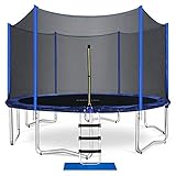 ORCC Trampoline 15 14 12 10ft Outdoor Trampoline Weight Capacity 400LBS for Kids Adults with Safety Enclosure Net Wind Stakes Rain Cover and T-Hook, Backyard Trampoline for Family (15ft)