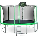 Merax 14FT 15FT Trampoline with Enclosure Kids Trampoline with Basketball Hoop, Ladder and Backboard Net (14FT-Green-Upgraded Version)